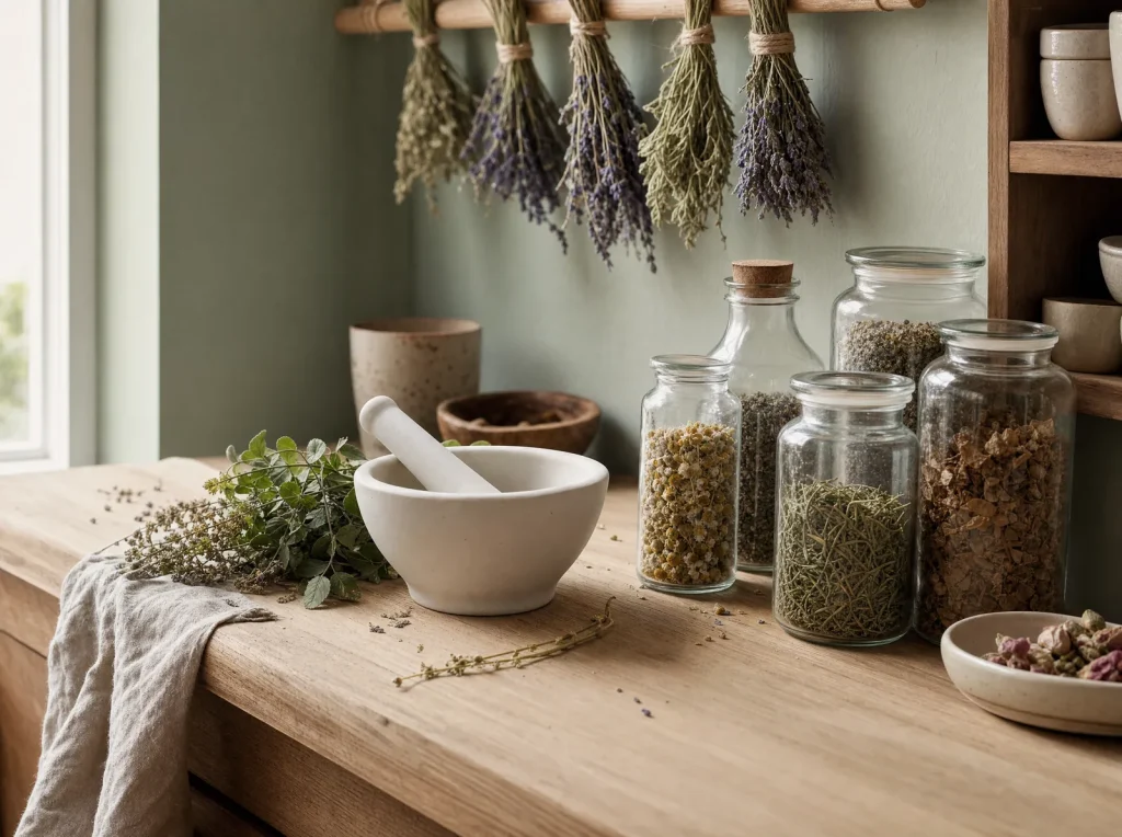 Sommerliche Heilkräuter wie Lavendel und Melisse für die Nervengesundheit