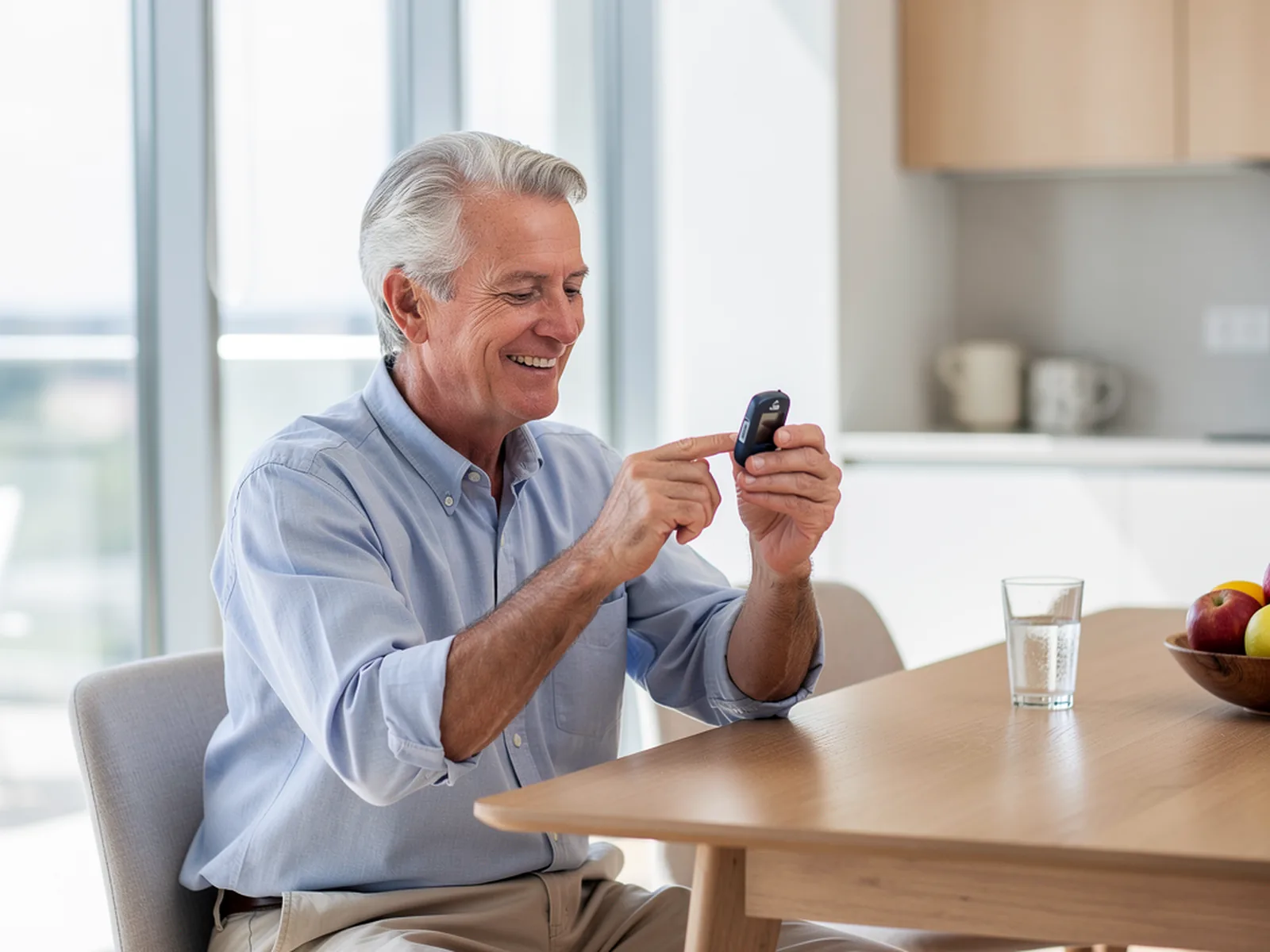 Diabetes Typ 2: Senior beim Blutzucker-Check