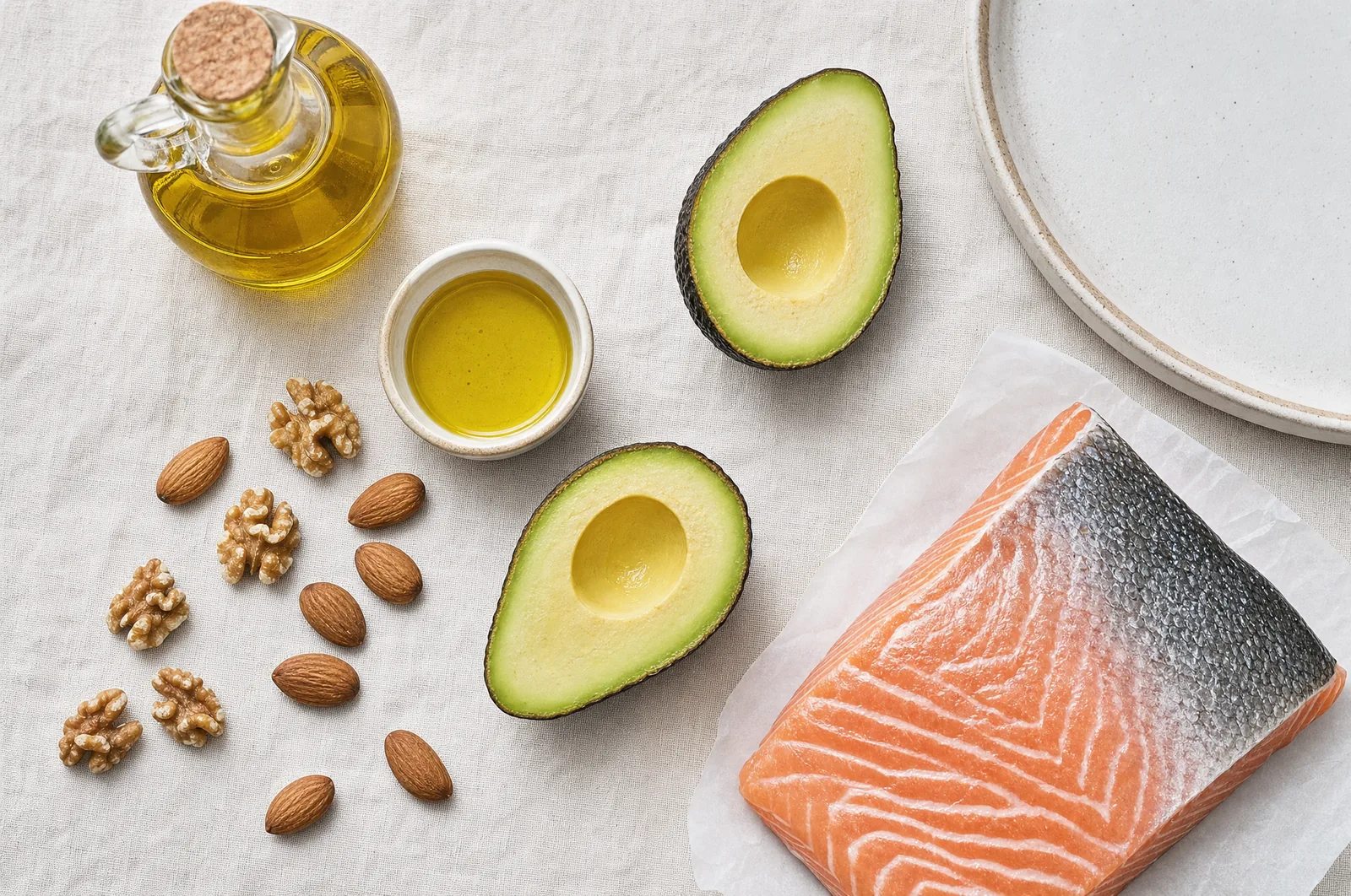 Gesunde Fette bei Diabetes: Lachs, Avocado, Olivenöl